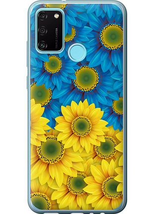 Чехол на huawei honor 9a желто-голубые цветы "1048u-1900-851"