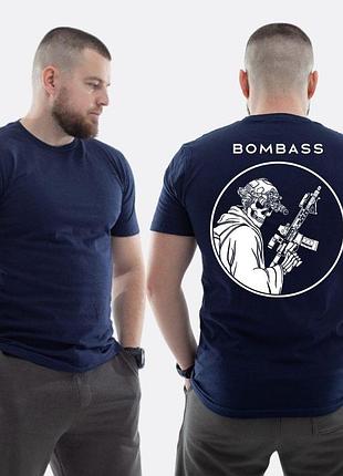 Мужская классическая футболка с принтом bombass военный скелет с винтовкой, темно-синяя xxl