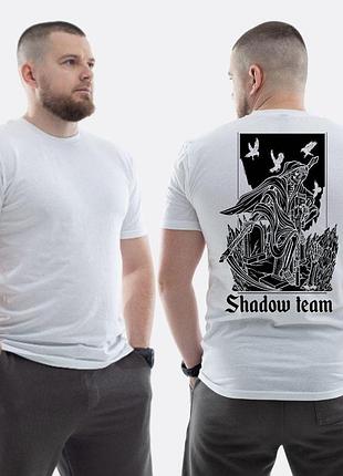 Чоловіча класична футболка з принтом shadow team скелет смерть на кладовищі , білий