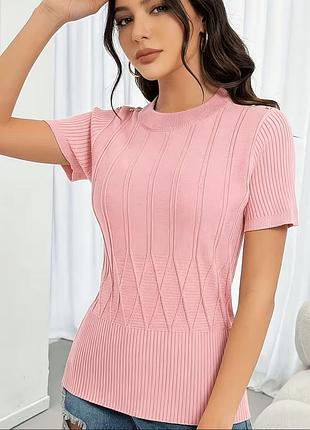 Блуза жіноча, повсякденна, красива, трикотаж, короткий рукав, 48-50