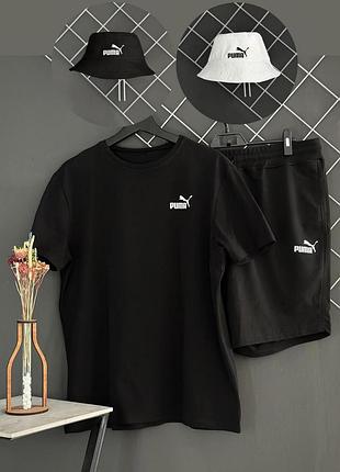 Шорты черные puma белый лого + футболка черная puma + панама puma (панама черная или белая) xl