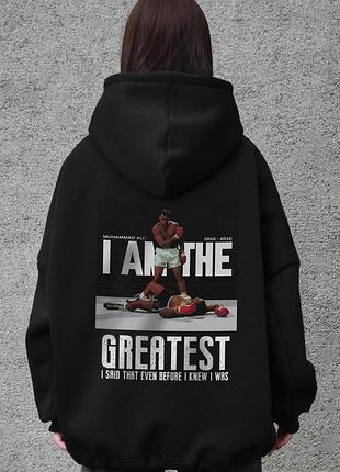 Жіноче оверсайз худі толстовка на флісі з капюшоном та принтом without muhammad ali black