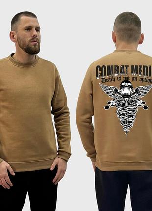Мужской свитшот на флисе с принтом combat medic череп герб медицины, койот xl