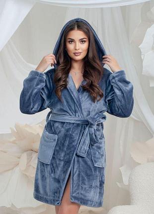 Халат женский махровый с капюшоном, серый, serenade, модель 26 l/xl