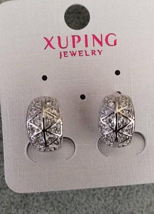 Сережки xuping з білими каменями 9х15мм родій