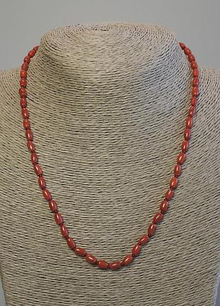 Бусы коралл имит. бочонок 6х4мм+- l-50см+- с замочком