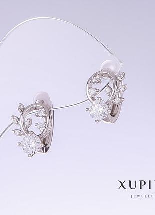 Сережки xuping з білими цирконами l — 14 мм s — 10 мм родій