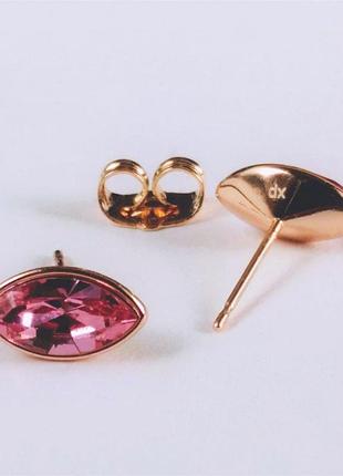 Серьги xuping пусеты пульсеты серьги с кристаллами swarovski зерно цвет розовый d-6х11мм позолота