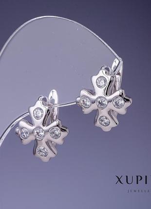 Серьги xuping четырехлистник 15х16мм родий