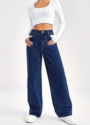 Джинси жіночі, прямі, сині, висока талія, xl-2xl