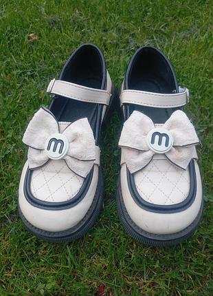 Бежевые с коричневым туфли miumiu,,на липучку, 20см стелька