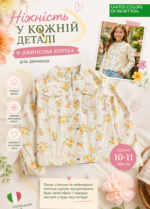 Дитяча джинсова куртка від бренду united colors of benetton. розмір 10-11/150