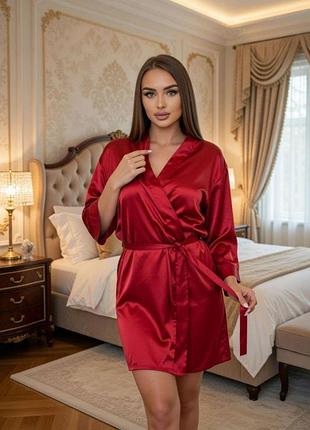 Женский шелковый халат serenade 109-6, красный, короткий s