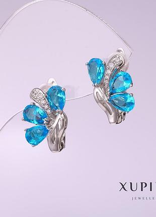 Сережки xuping з блакитним каменем10х15мм родій