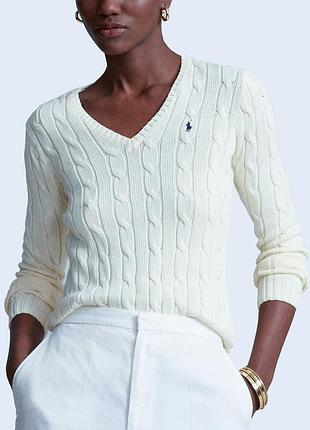 Polo ralph lauren, белый хлопковый джемпер в косы