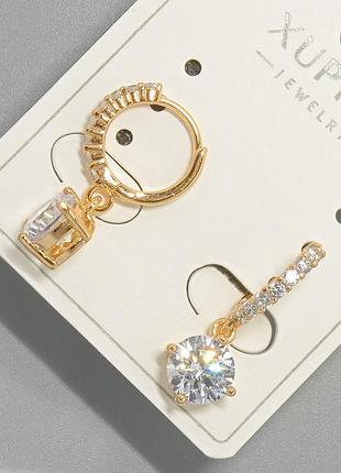 Серьги xuping с белыми стразами и кристаллом d-7мм+- позолота 18к