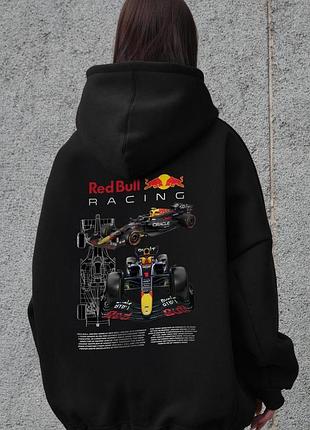 Жіноче оверсайз худі толстовка на флісі з капюшоном та принтом without redbull black