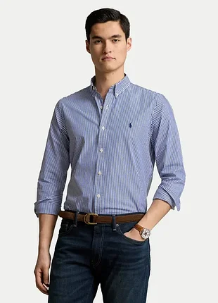 Класична сорочка polo ralph lauren, синя в білу смужку, custom fit, m