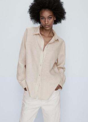Женская рубашка рубашка блузка из 100% льна премиального бренда massimo dutti, р.eur 42