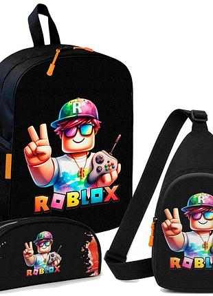 Набор roblox 3 в 1: детский рюкзак + сумка-слинг + пенал, для мальчика и девочки 7–9 лет (6043)