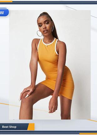 Сукня коротка літня жіноча missguided помаранчева обтисла модель майка з білою окантовкою горловини, розмір 8 (36)