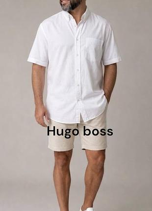 Базова біла чоловіча сорочка hugo boss з коротким рукавом біла чоловіча сорочка хуго бавовна легка літня сорочка з коротким рукавом