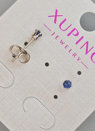 Серьги пусеты xuping с синим кристаллом d-3,5мм+- родий