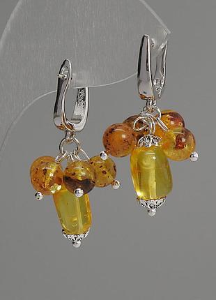 Сережки бурштина d-6мм+- галтівка 14х7мм+-l-35 мм+-