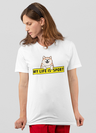 Футболка женская с принтом "my life is sport" белая 3xl