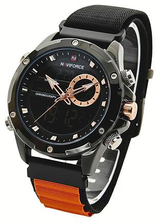 Мужские наручные часы naviforce pride orange 2 ремешка, минеральное стекло.