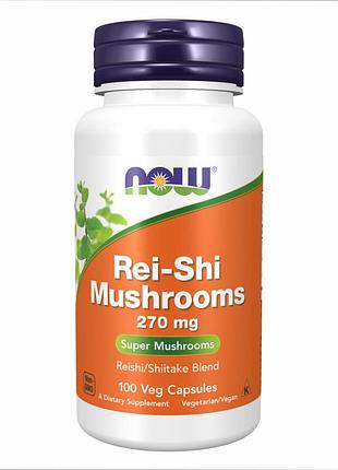 Грибы рейши и шиитаке now foods 270 мг, 100 веганских капсул