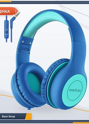 Навушники гарнітура дитячі накладні earfun k1 3.5 мм дротові складні регульовані обмежувач 85/94 дб синьо-зелені