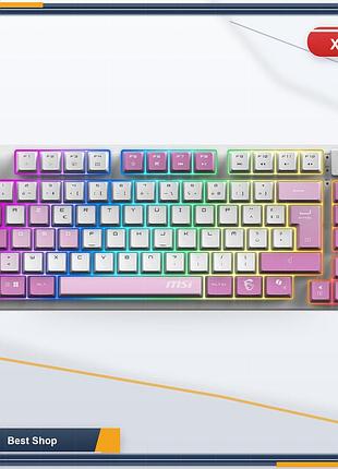 Механическая игровая клавиатура msi forge gk600 tkl w violet fr, azerty, rgb, bluetooth, бело-фиолетовая
