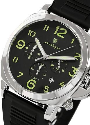 Чоловічий наручний годинник poedagar luminious rubber black 2 ремінці, мінеральне скло.