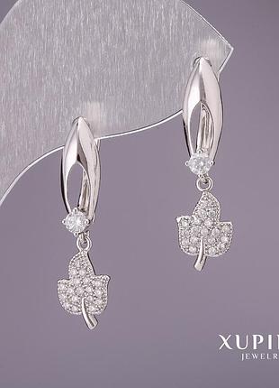 Сережки xuping з білими каменями 27х8мм родій
