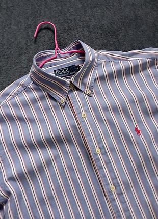 Фирменная рубашка polo ralph lauren, синяя в разноцветную полоску, custom fit, m