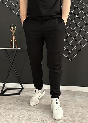 Демисезонные базовые однотонные брюки черные (двонитка) xxl
