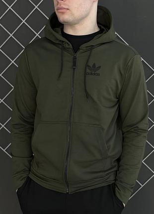 Демисезонная кофта на молнии хаки adidas (двонитка) m