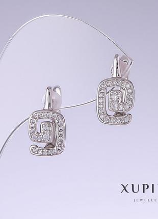 Сережки xuping з білими стазами l — 17 мм s — 9 мм родій