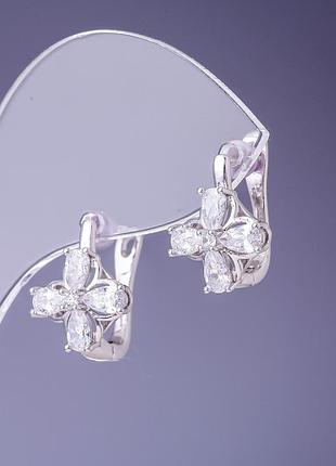 Серьги xuping с белыми цирконами 15х11мм родий