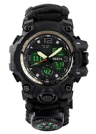 Чоловічий наручний годинник besta life pro allblack кварцовий, з компасом.