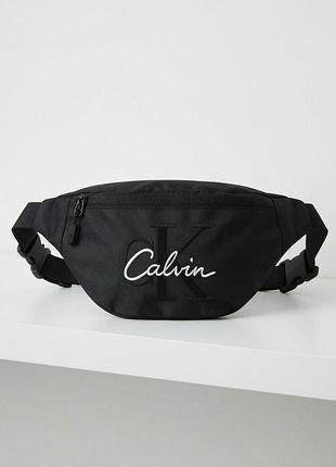 Бананка calvin klein 34×14 см на пояс та через плече, чорна сумка oxford 1000d унісекс