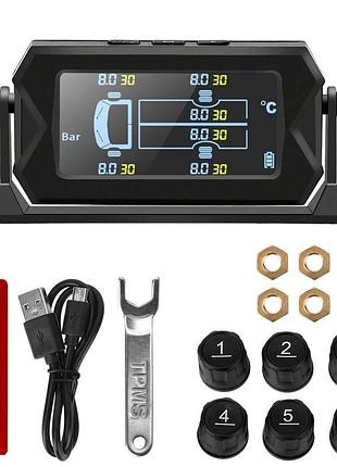 Система контроля давления в шинах tpms на 6 датчиков с солнечной зарядкой и lcd дисплеем (1486)