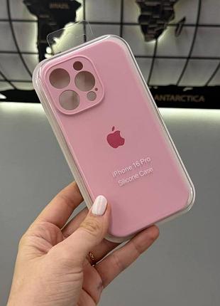 Чехол-бампер закрытая камера для телефона айфон 16 про,silicone case чехол с микрофиброй для iphone 16 pro (розовый)