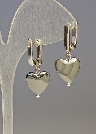 Серьги гематит сердце черные d-11мм+- l-2,8см