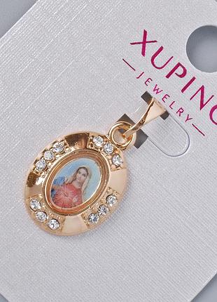 Кулон "икона" xuping с белыми стразами d-20х13мм+ - l-24мм+- позолота 18к