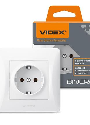 Розетка одинарна із заземленням біла videx binera