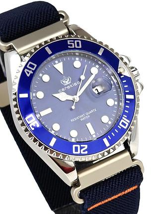 Мужские наручные часы hemsut zurich carekiso nylon blue кварцевые, 2 ремешка.