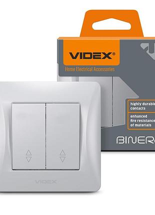 Вимикач двоклавішний прохідний срібний шовк videx binera