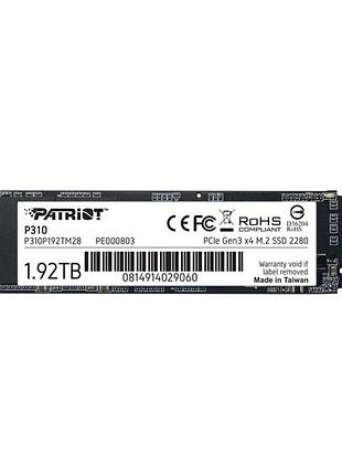 Ssd-накопичувач patriot p310 1920gb m.2 2280 nvme чорний (kmp310p192tm28)